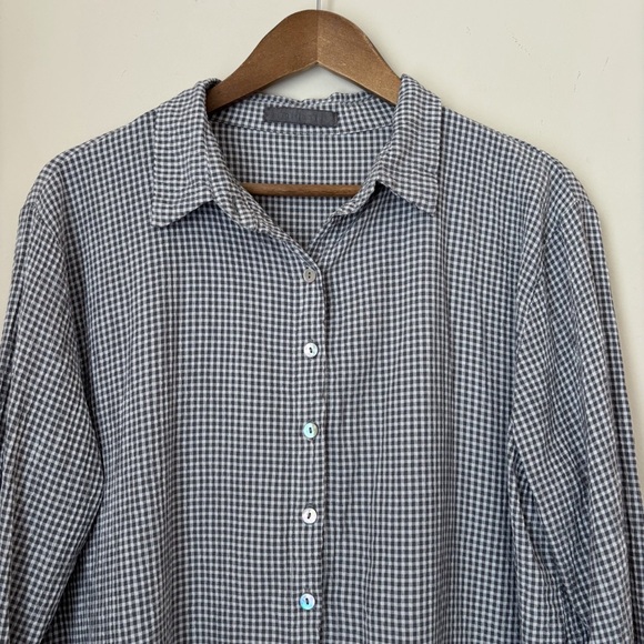 Cut Loose Easy Shirt Crinkle Gingham Medium Button Front Grey - Picture 3 of 7